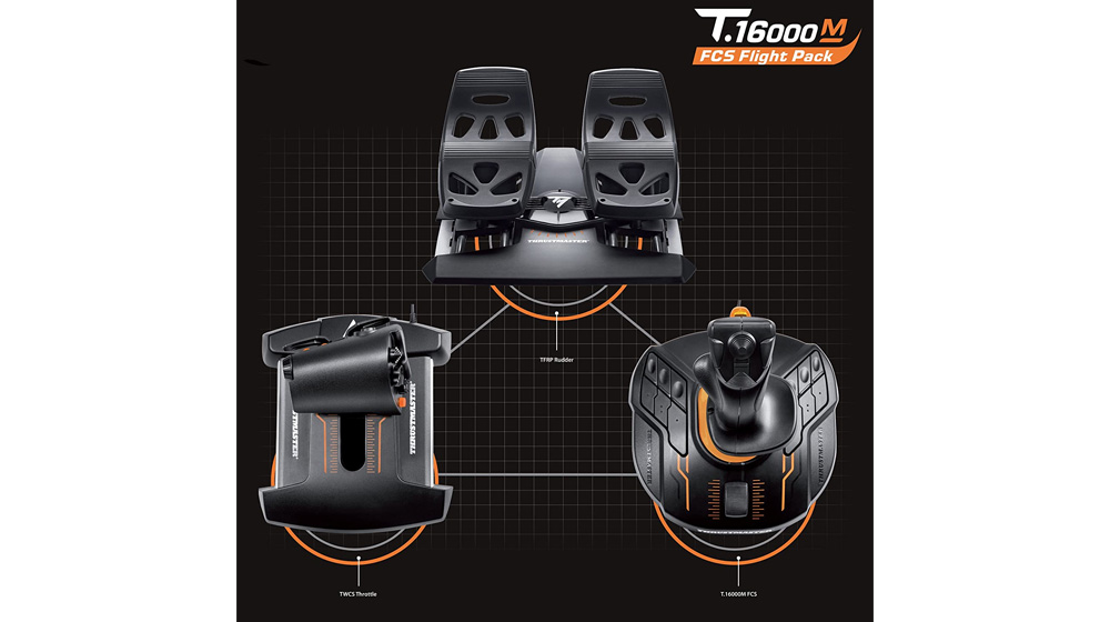 Thrustmaster T16000M FCS Flight Pack – Joystick/Foot pedals/Fader