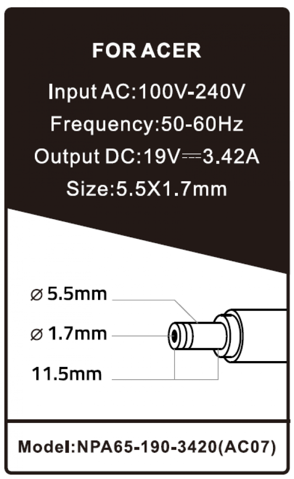 NPA65-190-3420 (AC07) ** Gembird punjac za laptop 65W-19V-3.42A, 5.5×1.7mm yellow (679 Alt=AC09)
