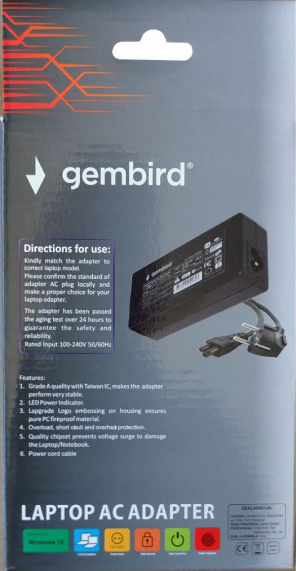 NPA40-200-2250 (IB09) ** Gembird punjac za laptop 45W-20V-2.25A, 4.0×1.7mm Yellow (641 Alt=IB10)