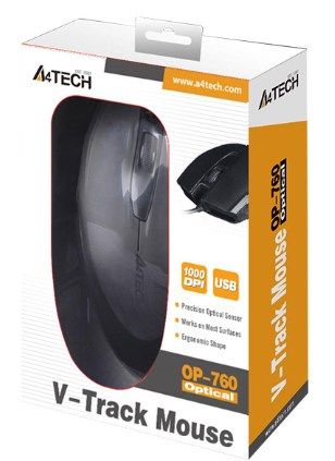A4-OP-760-UB A4Tech Opticki mis 1000Dpi Black USB 116mm