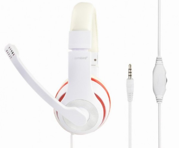 MHS-03-WTRD Gembird Slusalica sa mikrofonom, 1×3,5mm white/red