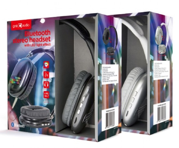 BHP-LED-02-BK Gembird Bluetooth stereo Slusalice sa mikrofonom Bt V5.0 400mAh/32Ohm, 2h Li-ion Crne