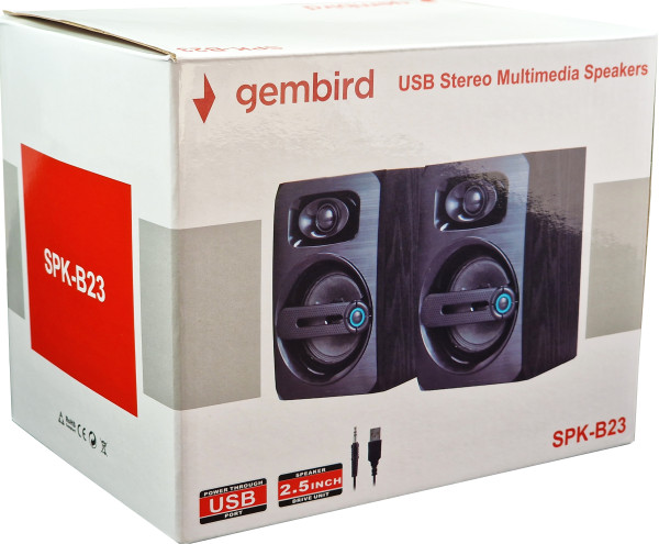 SPK-B23 * Gembird Stereo zvucnici black Wood, 2.5 inch, 6W RMS (2x3W) USB pwr, volume control, 3,5mm