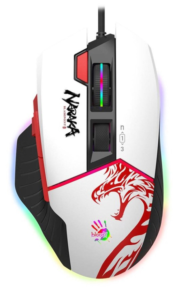 A4-W95 Max NARAKA Bloody RGB Gejmerski mis, 2000Hz/100-12.000 DPI, White USB 135mm