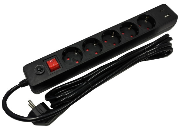 SPG5-B-6(3G1.5)**Gembird produzni kabl sa zastitom 5 uticnica, 5V/3.1A USB-A+C 16A/3500W 1.8m (743)