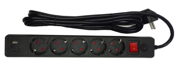 SPG5-B-6(3G1.5)**Gembird produzni kabl sa zastitom 5 uticnica, 5V/3.1A USB-A+C 16A/3500W 1.8m (743)