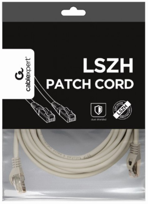 PP6A-LSZHCU-5M Gembird Mrezni kabl, SFTP CAT.6A BAKARNI LSZH Patch cord 5m Grey