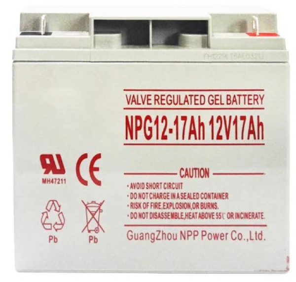 NPP NPG12V-17Ah, GEL BATTERY, C20=17AH, T3, 180*77*167*167, 4,8KG, Light grey