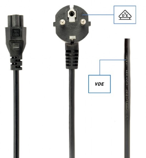 PC-186-ML12-1M Gembird Detelina napojni kabl za notebook, VDE certifikat 1m