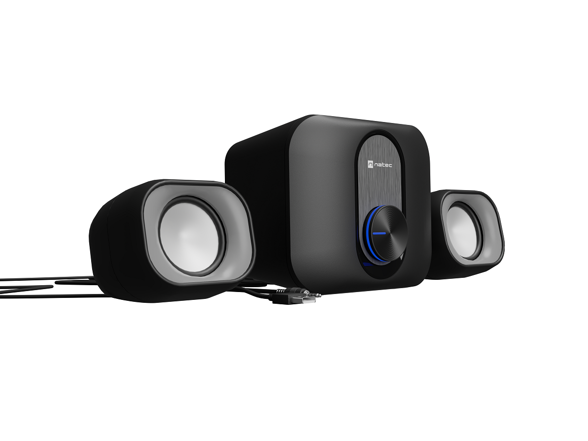 Natec PUG, Stereo Speakers 2.1, 11W RMS (Subwoofer 5W, Satellites 6W), USB power, 3.5mm Connector, Black
