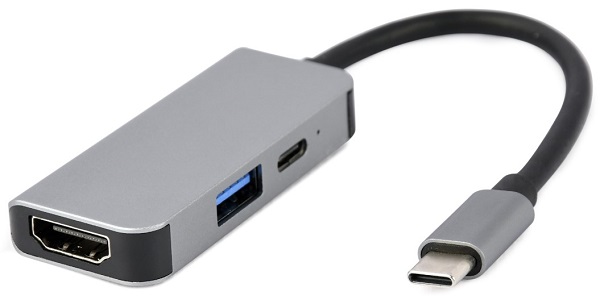 Gembird USB Type-C 3-in-1 multi-port adapter (USB port + HDMI + PD), silver