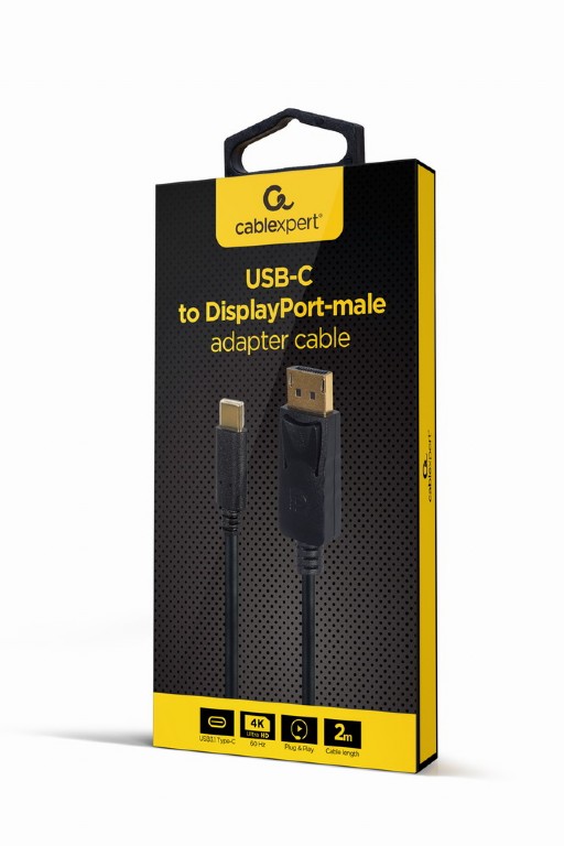 Gembird USB-C to DisplayPort-male Adapter Cable, 4K 60 Hz, 2 m, black