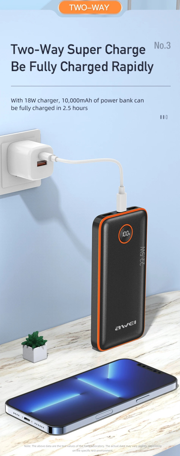 AWEI Powerbank AWEI P143K 10.000 mAh Li-Polymer