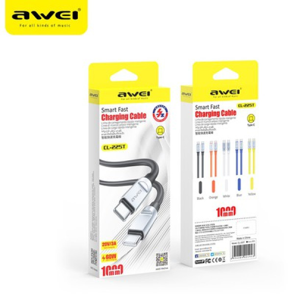 AWEI Kabl AWEI CL-225T USB tip C 3.1 M/M crni 60W