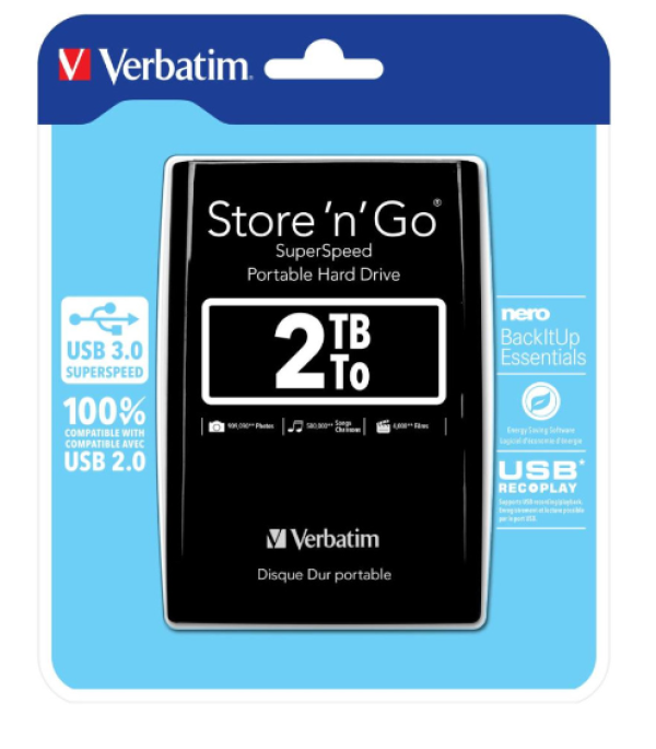Verbatim HDD E2.5″ Verbatim 2TB USB 3.0 Store’n’Go 53177, Black
