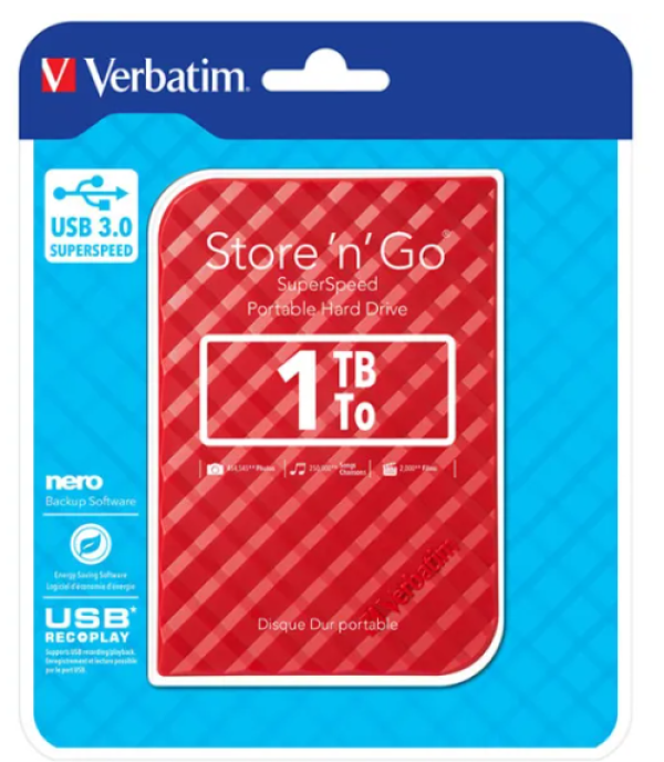 Verbatim HDD E2.5″ Verbatim 1TB USB 3.0 Store’n’Go 53203, Red