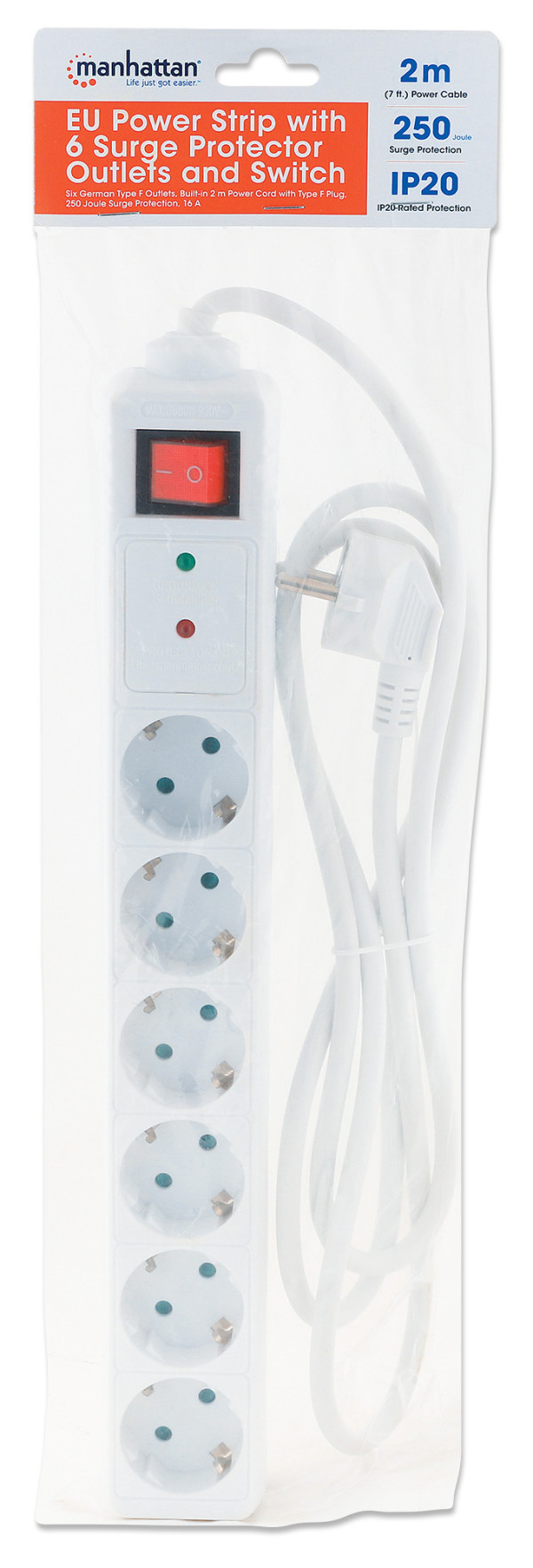 Manhattan Produžni kabl Manhattan 168311 sa 6 utičnica/prekidač/prenaponska zaštita/2m