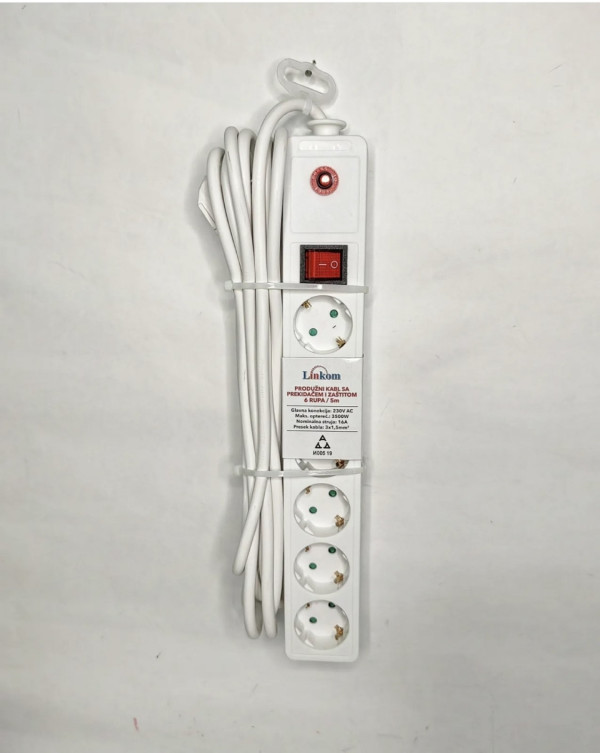 Linkom KABL Linkom Produžni 6r/5m sa prekidačem i zaštitom 3×1.5mm beli