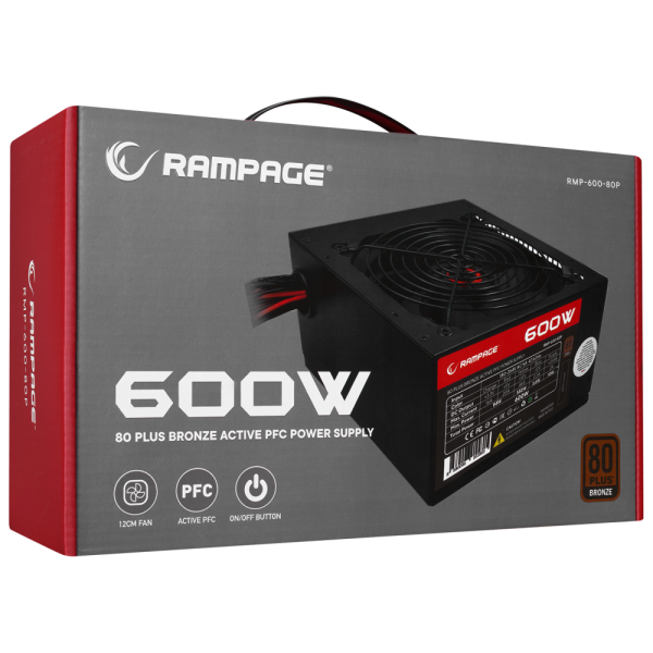 Rampage Napajanje 600W Rampage RMP-600-80P, 80Plus Bronze 12cm fan APFC
