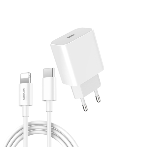 DENMEN DC06L Punjač za mobilne Type C 20W 3,6A Fast + Lightning kabl BELI