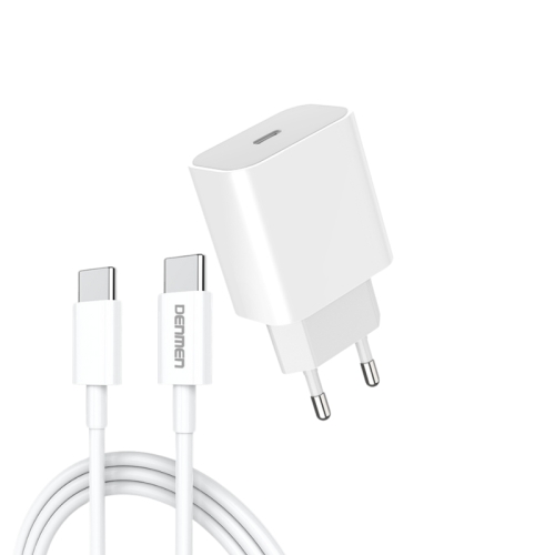DENMEN DC06T Punjač za mobilne Type C 20W Fast + Type C kabl BELI