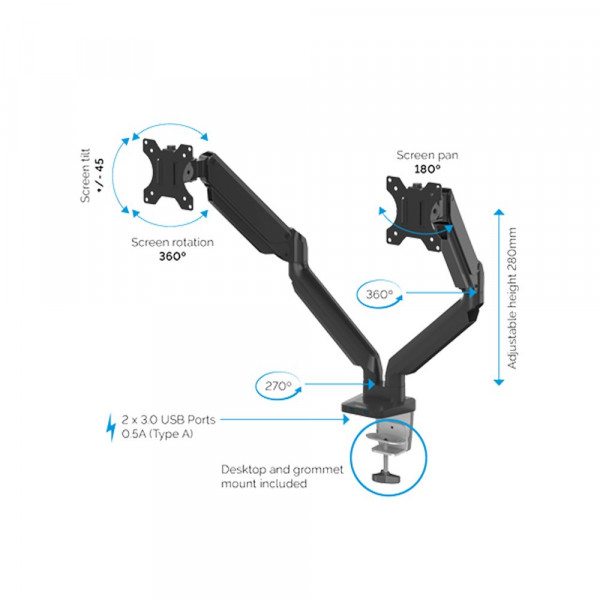 Fellowes Nosač monitora Fellowes Platinum series dual Monitor 8056301 beli