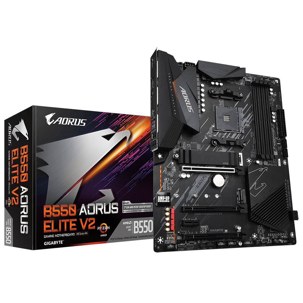 Gigabyte AM4 , AMD B550 Chipset, 4x DDR4, Supports AMD Ryzen 5000 Series/ Ryzen 5000 G-Series/ Ryzen 4000 G-Series and Ryzen 3000 Series Processors, Support for Extreme Memory Profile (XMP) memory modules