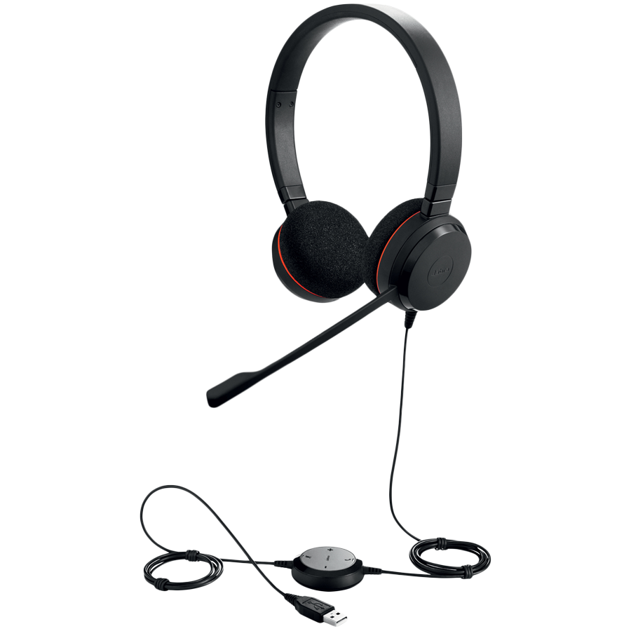 JABRA JABRA EVOLVE 20 MS Stereo USB Headband, Noise cancelling, USB connector, with mute-button and volume control on the cord, with foam ear cushion, Microsoft optimized